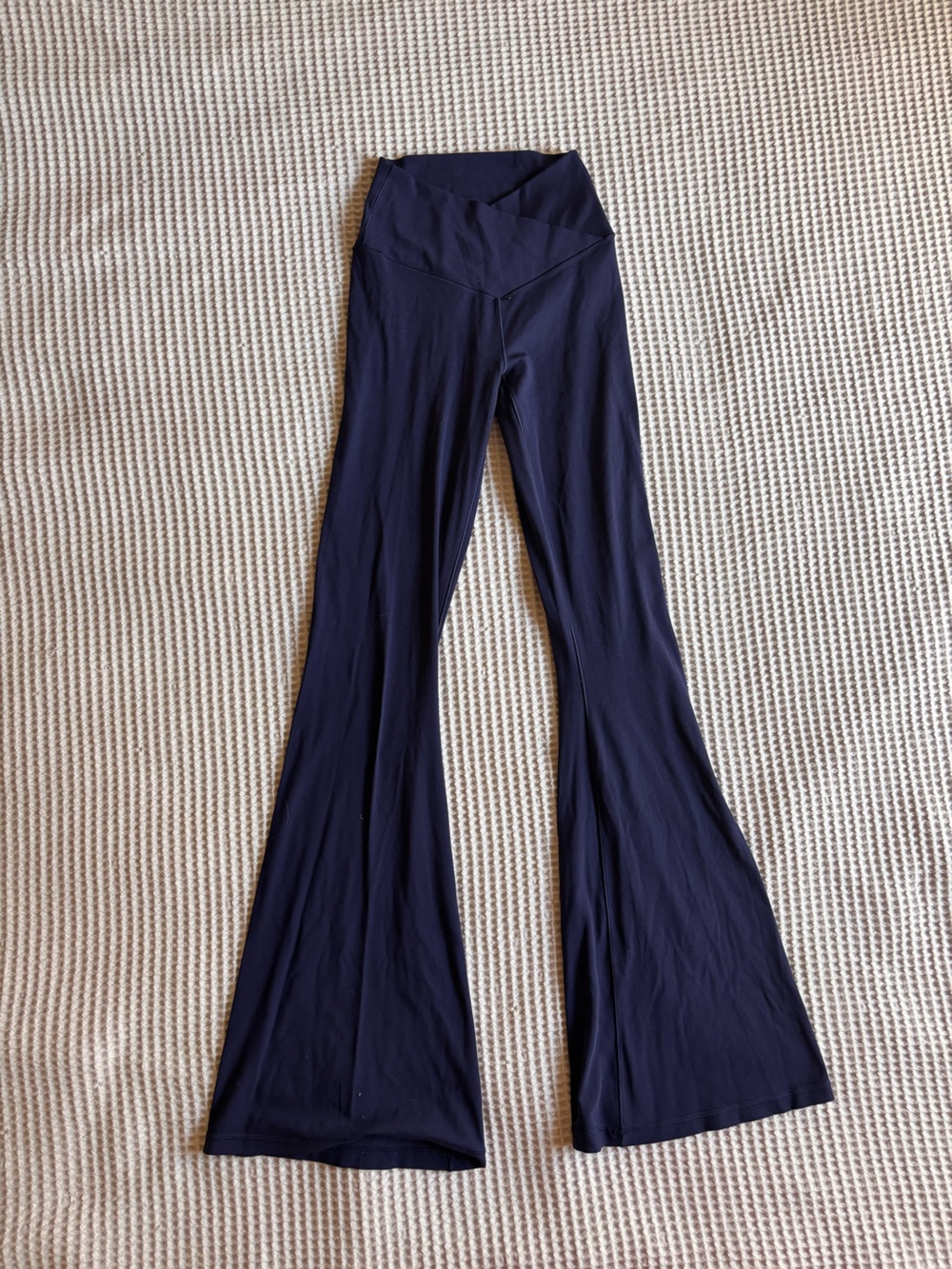 Women Navy Blue Cross Front Flare Yoga Pants